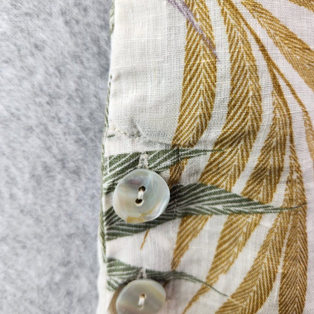 Tahari Linen Top Womens 1X Cream Floral Leaves Tropical Button Side Resort - Picture 6 of 16